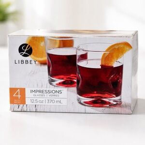 Libbey Impressions Double Old Fashioned Glasses – 4-Piece Set – 12 oz – Clear